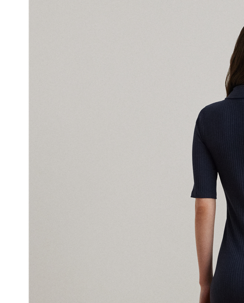 Lauren  Ralph Lauren Lauren reimagines the iconic Polo shirt as a slim-fitting midi dress with elbow-length sleeves and a rib-knit construction.