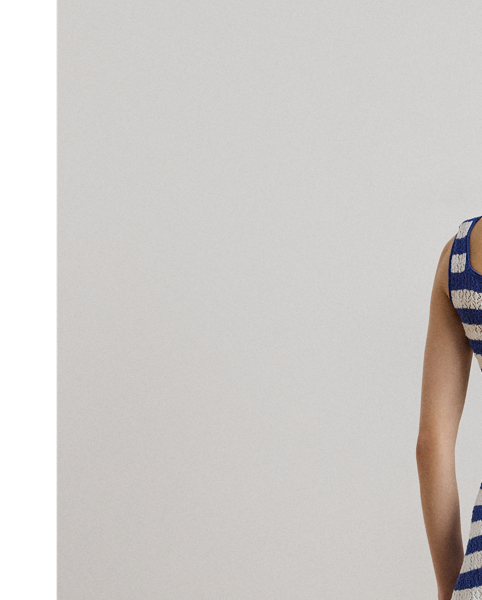 Realised in a soft cotton blend, this sleeveless jumper dress is defined by horizontal stripes, a square neckline and a geometric pointelle-knit pattern.