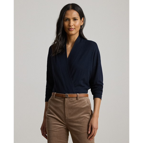 Elegant and cosy, this relaxed-fitting jumper unites a surplice design with a soft cotton-and-modal blend.