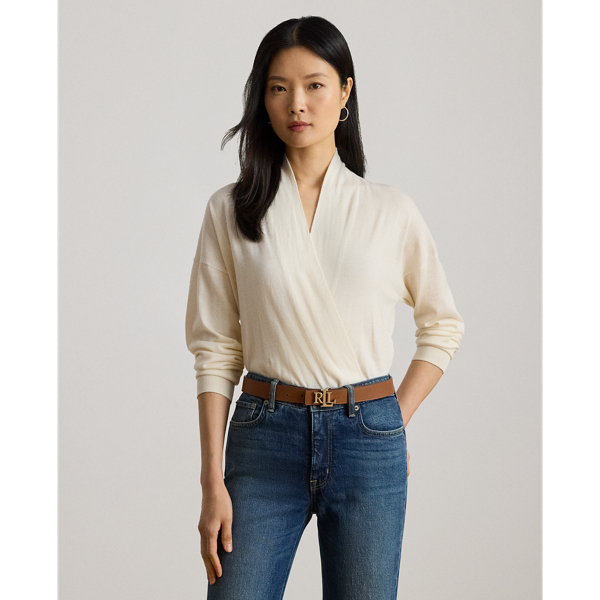 Elegant and cosy, this relaxed-fitting jumper unites a surplice design with a soft cotton-and-modal blend.