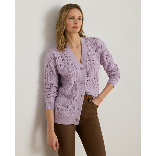 Crafted with a soft blend that includes wool and cotton, this relaxed-fitting V-neck jumper features a beautiful, novelty pointelle stitch.