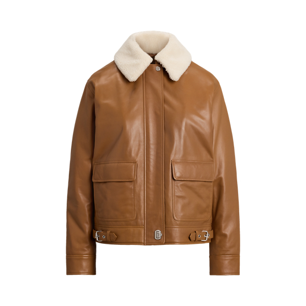 This luxurious take on the surplus-inspired bomber jacket features a lambskin leather shell and a removable, faux-shearling collar for versatile styling.
