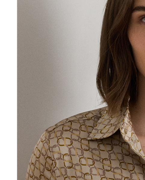 Smooth satin charmeuse brings a lustrous sheen to this shirtdress, which depicts the season's stylised, equestrian-inspired geometric print. A self-belt accentuates the waist, while signature buttons add an iconic finish.