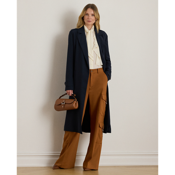 Lauren  Ralph Lauren Lauren reimagines the essential cargo trouser in a floor-length, wide-leg silhouette and a soft wool-blend serge construction with faux-leather buckled tabs at the pockets. Crisp creases and back waist darts add a tailored finish.
