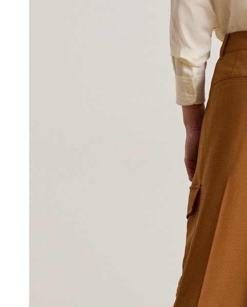 Lauren  Ralph Lauren Lauren reimagines the essential cargo trouser in a floor-length, wide-leg silhouette and a soft wool-blend serge construction with faux-leather buckled tabs at the pockets. Crisp creases and back waist darts add a tailored finish.