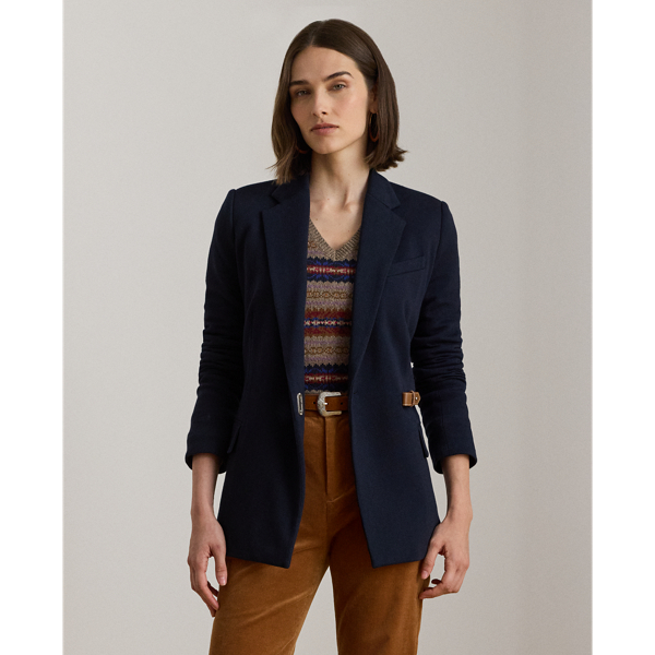 Lauren  Ralph Lauren Lauren updates the essential blazer with a faux-leather buckled tab at the waist and stretch-infused, textured herringbone jacquard.