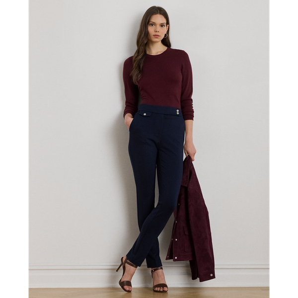 A sophisticated addition to your wardrobe, these ankle trousers are tailored for a streamlined, slightly tapered silhouette. A smooth ponte construction with a hint of stretch offers ease of movement, while gold-tone "LRL"-engraved buttons provide signature style.