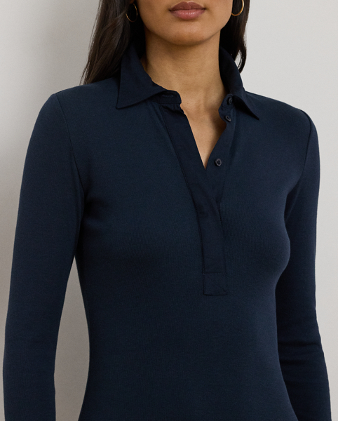 Lauren Ralph Lauren Lauren re-imagines the iconic Polo as a long-sleeve dress rib-knit with a stretch-infused blend of cotton and modal.