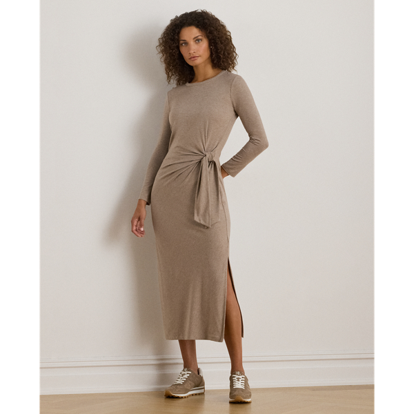 With a tie-front accent and soft stretch jersey, this midi dress can be easily dressed up or down.