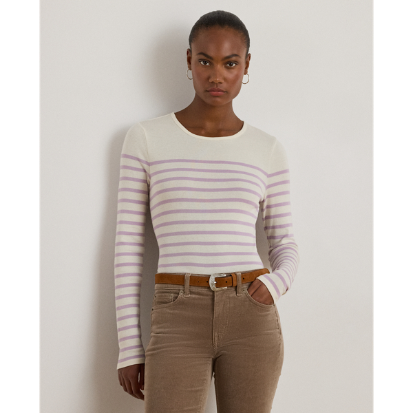 Featuring timeless yarn-dyed stripes, this essential long-sleeve crewneck T-shirt is rib-knit from breathable cotton for a soft hand feel. Lauren's signature embroidered logo on the hem completes the look.