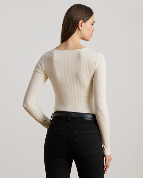 Maglietta a Coste Ralph Lauren con Scollo Rotondo
