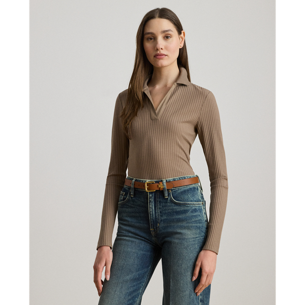 Quintessentially  Ralph Lauren Lauren, this version of the iconic Polo features long sleeves and a dimensional rib-knit construction. A tonal "LRL" logo on the hem completes the look.