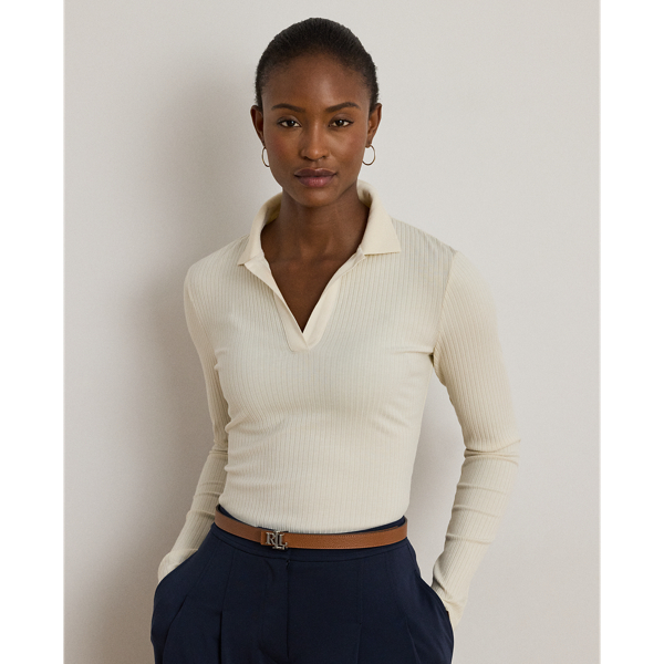 Quintessentially  Ralph Lauren Lauren, this version of the iconic Polo features long sleeves and a dimensional rib-knit construction. A tonal "LRL" logo on the hem completes the look.