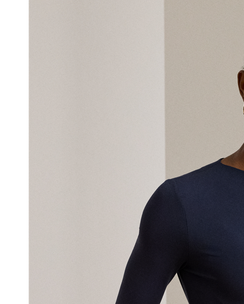 This elegant long-sleeve top features an asymmetrical neckline and a slim silhouette rendered in soft stretch jersey.