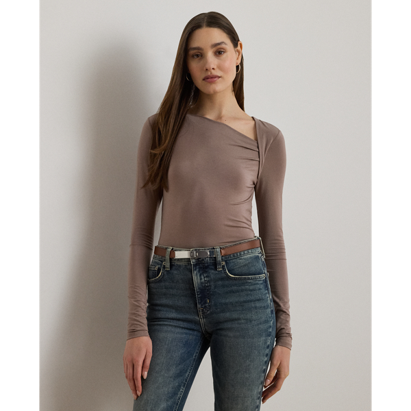 This elegant long-sleeve top features an asymmetrical neckline and a slim silhouette rendered in soft stretch jersey.