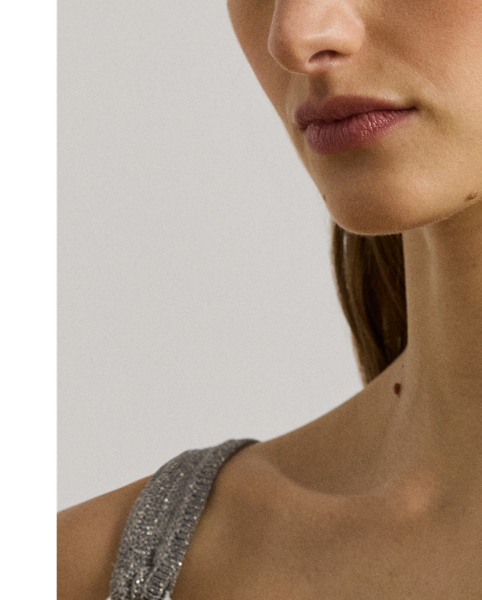 Embellished with "LRL Lauren  Ralph Lauren Lauren"-engraved metal O-rings at the straps, this lightweight jumper tank top is crafted with a metallic fabric for a beautiful sheen.