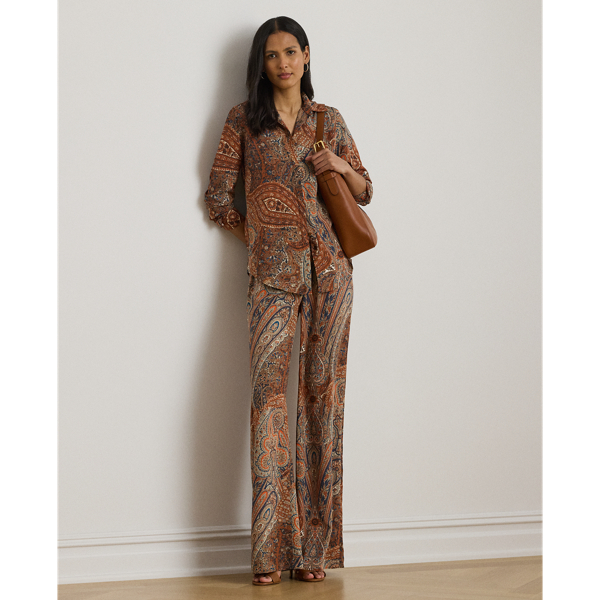 Showcasing the season's elegant paisley print, these wide-leg drawcord trousers are crafted with smooth crepe-de-Chine for a graceful drape.