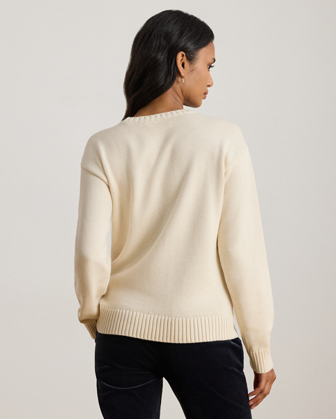 Knit from combed cotton for a soft hand, this crewneck jumper features an intarsia-knit golden retriever and an embroidered script "LRL" logo on the chest. A relaxed-fitting silhouette and dropped shoulders enhance its cosy feel.