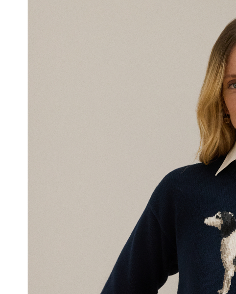 Knit from combed cotton for a soft hand, this crewneck jumper features an intarsia-knit dog and an embroidered script "LRL" logo on the chest. A relaxed-fitting silhouette and dropped shoulders enhance its cosy feel.