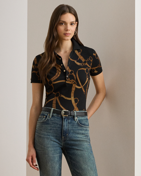 Synonymous with Lauren Ralph Lauren Lauren style, this version of the Polo shirt showcases the season's equestrian-inspired belting print. Embroidered with Lauren's signature logo at the chest, this style is rendered in cotton piqué with a hint of stretch for a soft hand feel.