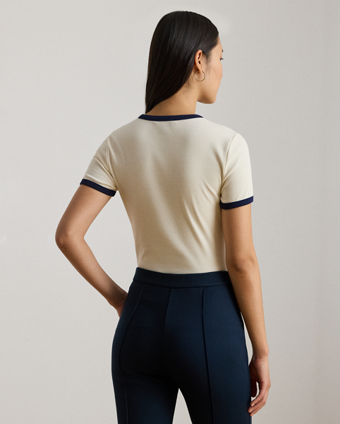 Maglietta Bicolore in Cotone Stretch Ralph Lauren