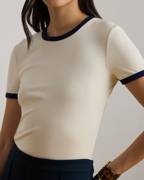 Maglietta Bicolore in Cotone Stretch Ralph Lauren
