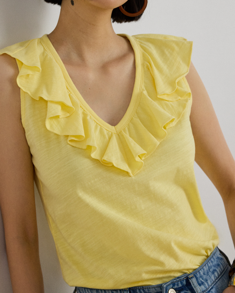 Top Smanicato in Jersey Irregolare con Volant - Ralph Lauren