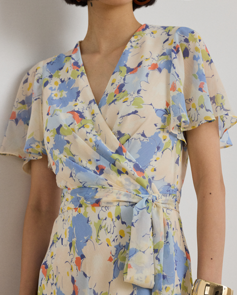 Abito Floreale Ralph Lauren con Scollo a V Incrociato