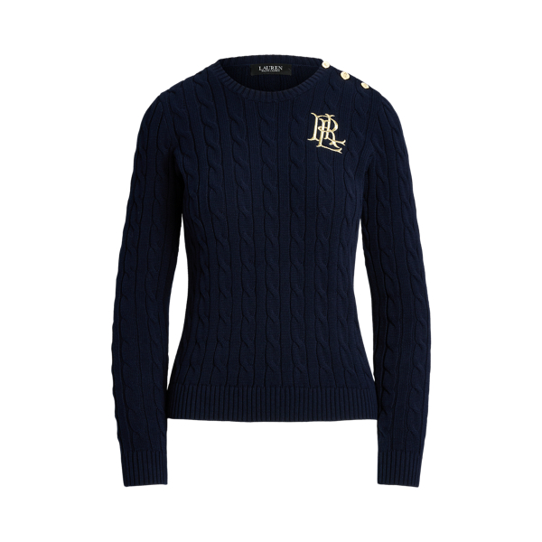 LAUREN PETITE PETITE - BUTTON-TRIM CABLE-KNIT COTTON JUMPER
