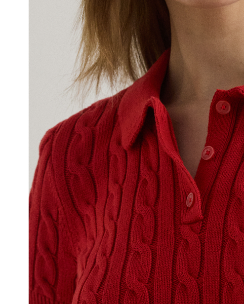 Crafted from combed cotton for a soft hand, this piece unites a timeless Polo shirt silhouette with the comfort of a cable-knit jumper. It's detailed with Lauren's signature embroidered logo and "LRL"-engraved buttons.