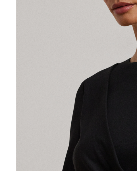 Detailed with an "LRL Lauren  Ralph Lauren Lauren"-engraved metal O-ring on the waist for iconic style, this essential three-quarter-sleeve dress is cut for a figure-skimming sheath silhouette. Its smooth stretch jersey fabrication offers ease of movement and a soft hand.