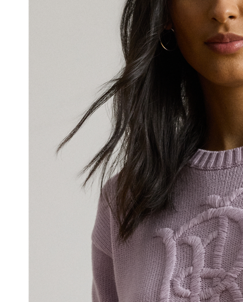 Knit with ultra-soft combed cotton, this relaxed-fitting crewneck jumper features an oversize embroidered monogram on the chest for unmistakable Lauren  Ralph Lauren Lauren style.