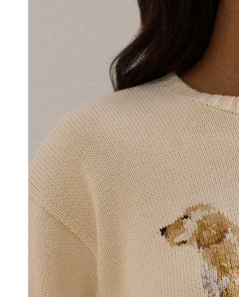 Knit from combed cotton for a soft hand, this crewneck jumper features an intarsia-knit golden retriever and an embroidered script "LRL" logo on the chest. A relaxed-fitting silhouette and dropped shoulders enhance its cosy feel.