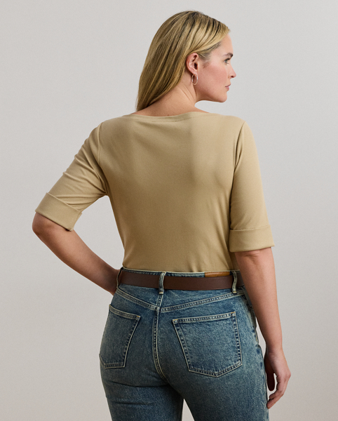 A boatneck and a slim fit define this top's sleek style, while an embroidered "LRL" monogram adds a signature touch.