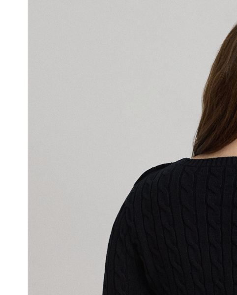 Lauren  Ralph Lauren Lauren updates the classic cable-knit jumper with signature button embellishments on the shoulder and an "LRL"-embroidered logo on the chest. Cut for a slim-fitting silhouette, it's knit from combed cotton for a soft hand.