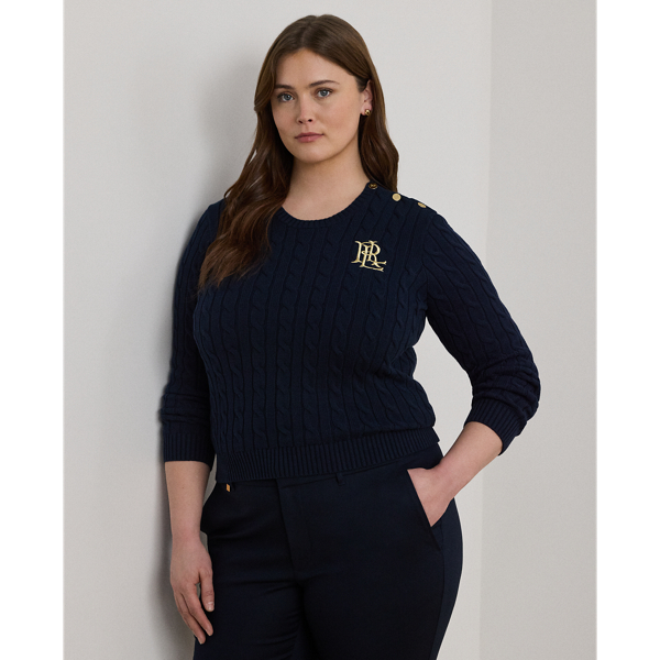 Lauren  Ralph Lauren Lauren updates the classic cable-knit jumper with signature button embellishments on the shoulder and an "LRL"-embroidered logo on the chest. Cut for a slim-fitting silhouette, it's knit from combed cotton for a soft hand.