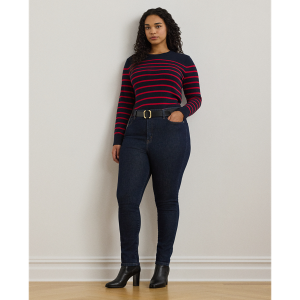 Crafted from dark-wash denim, these high-rise skinny ankle jeans are designed with just enough stretch for a relaxed fit and feel.