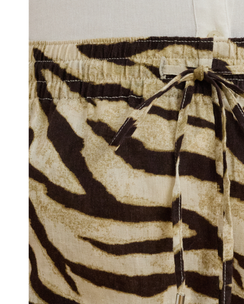 Crafted with airy linen for maximum comfort, these wide-leg drawcord trousers are refreshed with the season's eye-catching zebra print.