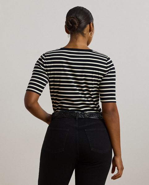 Rib-knit from soft, stretch-infused cotton, this slim-fitting Henley top is characterised by elbow-length sleeves and yarn-dyed horizontal stripes. An "LRL"-embroidered logo and "LRL"-engraved buttons add a signature finish.