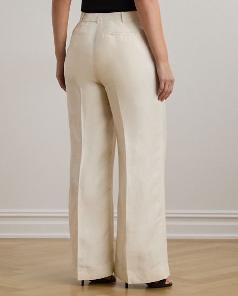 Crisp creases enhance the leg-lengthening, wide-leg silhouette of these trousers, which are tailored with linen-blend twill for a lightweight feel.