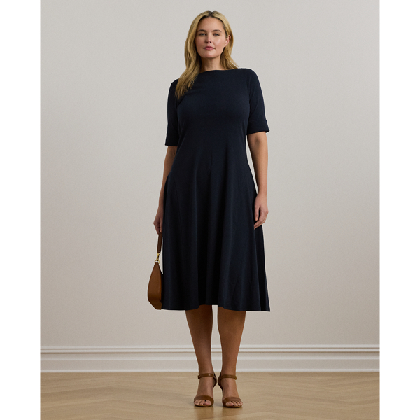 An enduring wardrobe essential, this boatneck midi dress with elbow-length sleeves is rib-knit from breathable stretch cotton for a comfortable fit and feel.