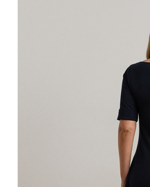 An enduring wardrobe essential, this boatneck midi dress with elbow-length sleeves is rib-knit from breathable stretch cotton for a comfortable fit and feel.