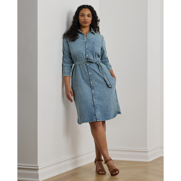 Tailored from light-wash, right-hand-twill denim, this version of Lauren  Ralph Lauren Lauren's signature belted shirtdress strikes the perfect balance between effortless and sophisticated.