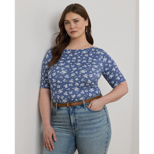 Made from breathable stretch cotton for a soft hand feel, this version of Lauren Ralph Lauren Lauren's essential boatneck T-shirt is refreshed for the season with an enchanting, two-tone floral motif. An "LRL"-embroidered logo on the hem adds a subtle signature finish.