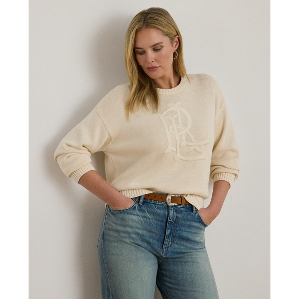 Knit with ultra-soft combed cotton, this relaxed-fitting crewneck jumper features an oversize embroidered monogram on the chest for unmistakable Lauren  Ralph Lauren Lauren style.