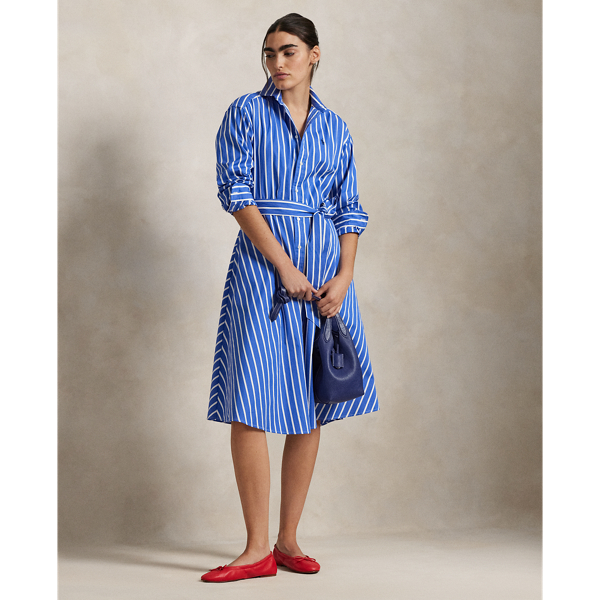 This striped cotton shirtdress is designed in an A-line silhouette and finished with our signature embroidered Pony on the left chest. A removable self-belt allows for versatility in styling and waist definition.