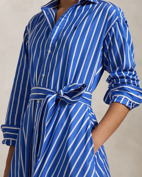 This striped cotton shirtdress is designed in an A-line silhouette and finished with our signature embroidered Pony on the left chest. A removable self-belt allows for versatility in styling and waist definition.