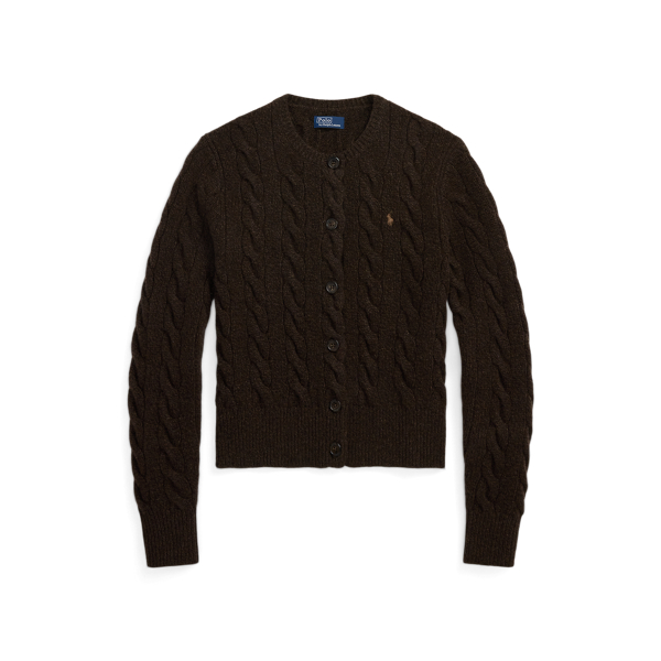 Polo Ralph Lauren Cable-knit Wool-cashmere Cardigan In Brown