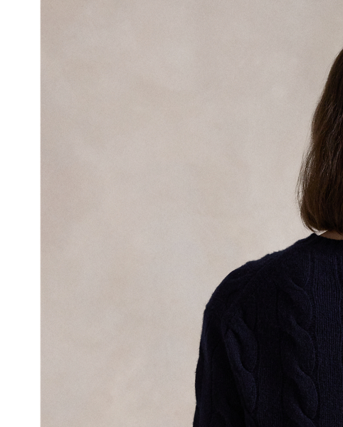 Cable-knit from a soft blend of wool and cashmere, this crewneck jumper has a vented rib-knit hem and is finished with our signature embroidered Pony on the chest.