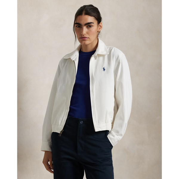 Cut for a relaxed fit, this cotton twill jacket is designed with a stand collar, which can be styled up or folded down. Our signature embroidered Pony adorns the chest.